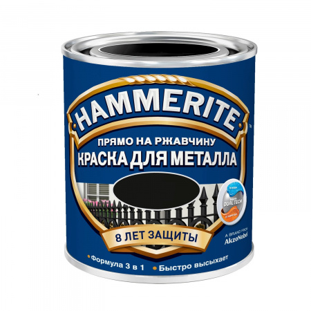 Грунт-эмаль по ржавчине 3в1 молотковая HAMMERITE черная 0,75л