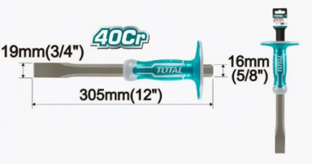 Зубило плоскоее с протектором, 305х16х19мм, TOTAL THT4411216 