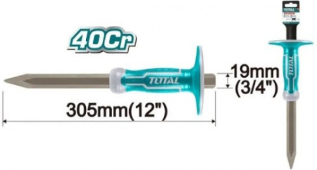 Зубило пикообразное (конус) с протектором, 305х19х4мм, TOTAL THT4421219 